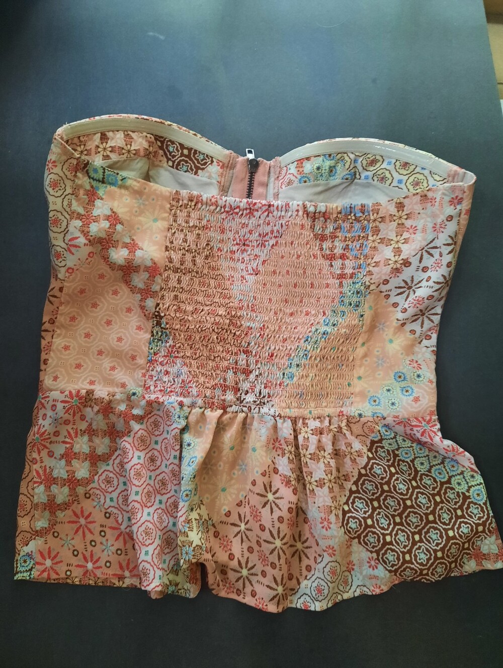 🍑Peaches & Patches!🍑American Rag Multi-Print Strapless Peplum Bustier Top - Picture 3 of 6